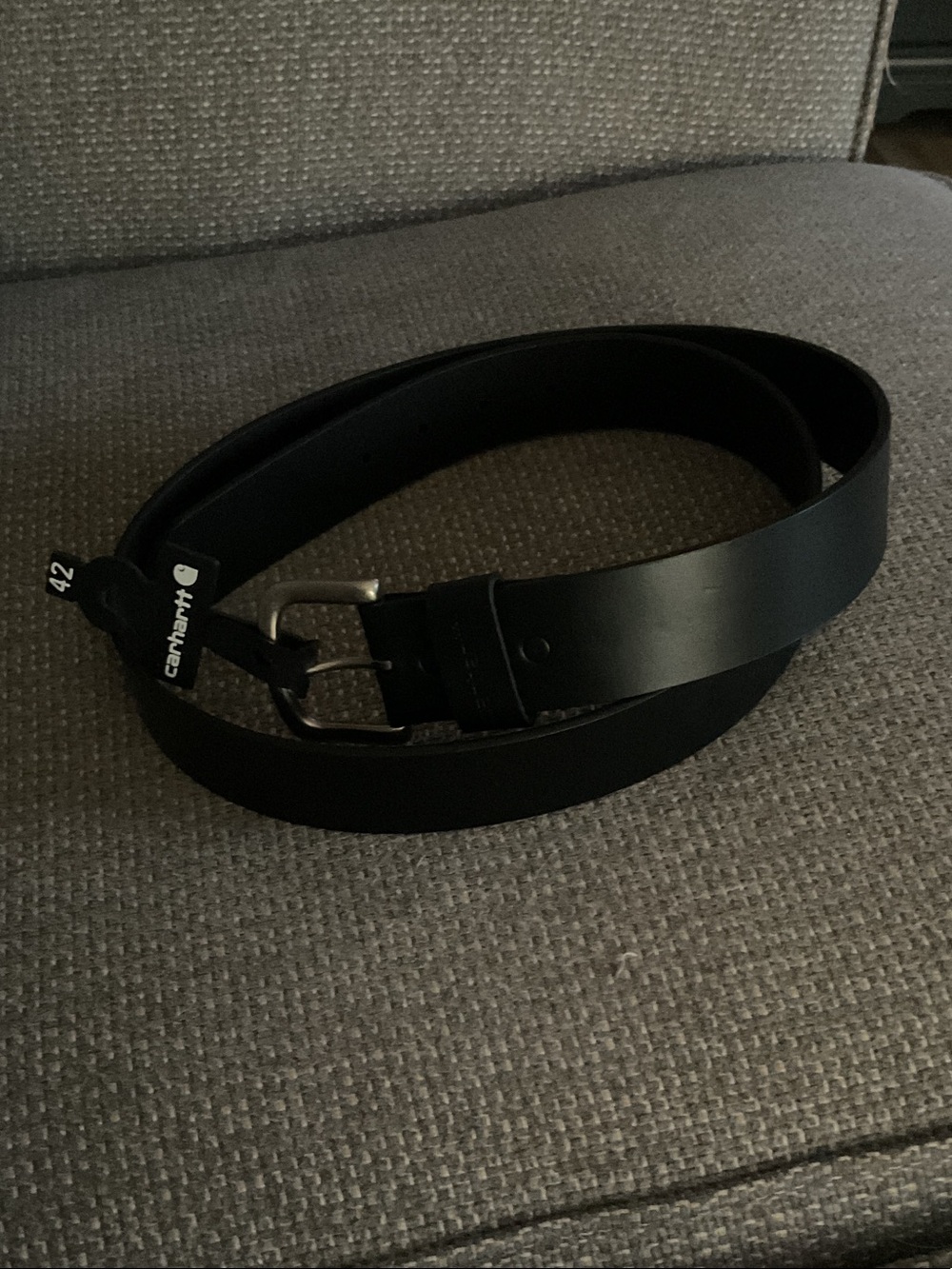 Carhartt 42” Black Leather Belt with Brushed Metal Buckle